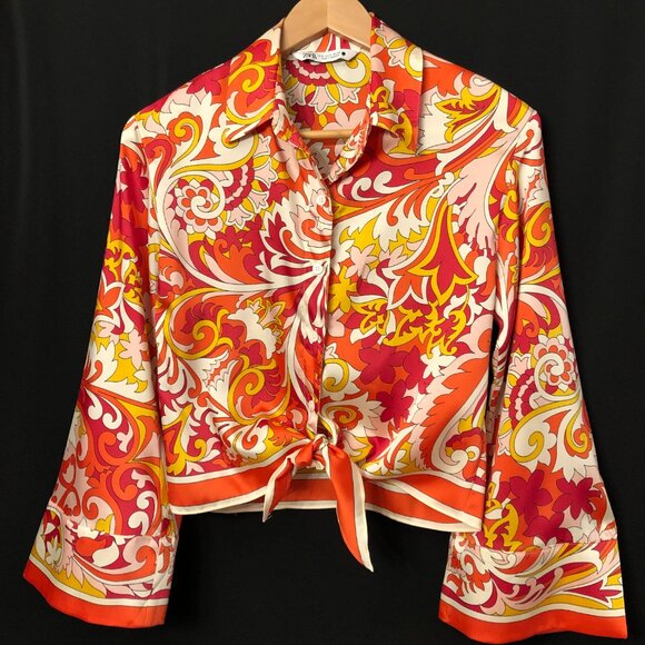 Elegant Zara London Shirt With Tie Front Bow: Size S. - Picture 3 of 11